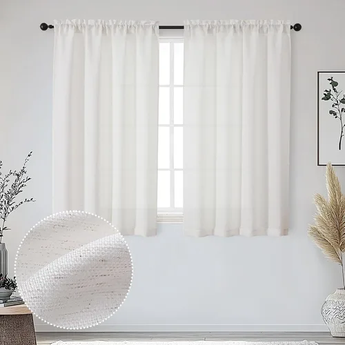 Miniatura 26 de OWENIE Bob Juego de 2 Paneles de Cortinas Negras de Cocina para Ventanas de 36 Pulgadas de Largo, Cortinas Cortas de Café con Textura de Lino