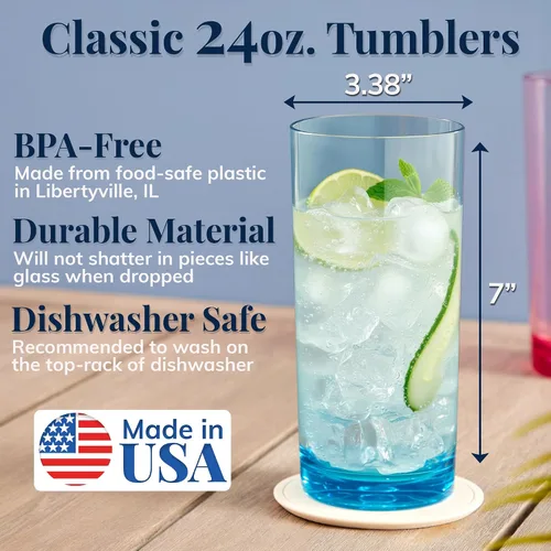 Miniatura 2 de Vasos de plástico reutilizables US Acrylic Classic (juego de 6) de 24 onzas, tazas de té helado de colores surtidos Vasos sin BPA, fabricados
