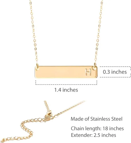 Miniatura 5 de M MOOHAM - Collar con dije de barra rectangular con inicial, para mujer, chapado en oro rosa de 14 quilates, acero inoxidable, con nombre grabado