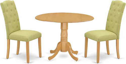 Miniatura 16 de East West Furniture DLCE3-BLK-21 - Juego de mesa de comedor de 3 piezas que contiene una mesa de comedor redonda con gotas y 2 sillas tapizadas
