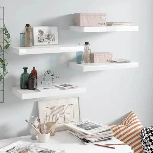 Miniatura 86 de Estantes flotantes de pared, juego de 4 estantes decorativos para montar en la pared, estante colgante con soportes invisibles para decoración