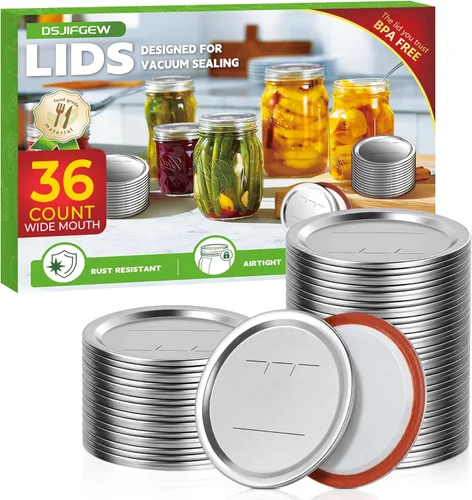 Miniatura 12 de 36 Pack Mason Jar Lids for Wide and Regular Mouth Jars, with Date Reminder Vacuum Seal Lids for Electric Mason Jar Vacuum Sealers
