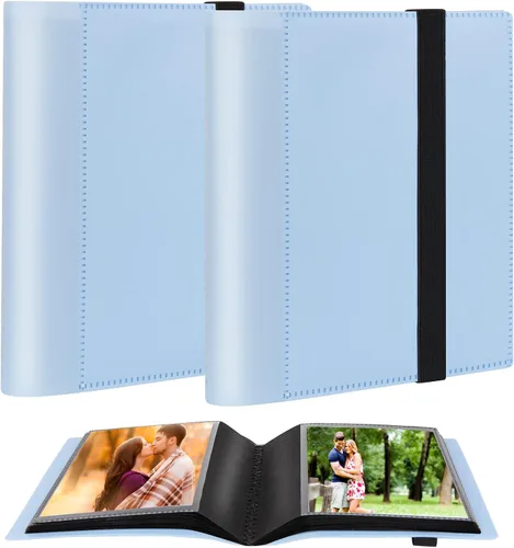 Paquete de 2 álbumes de fotos de 5 x 7 con capacidad para 64 fotos, páginas interiores negras con banda elástica fuerte, álbum de fotos pequeño de 5