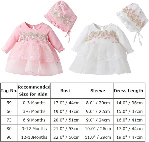 Miniatura 3 de Vestido de bautizo suave para bebé recién nacido, para Navidad, cumpleaños, Navidad, cumpleaños, con estampado de flores, con gorro
