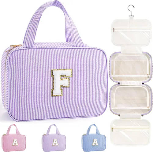 Miniatura 18 de TOPEAST Neceser colgante de viaje, bolsa de aseo personalizada con inicial, regalos de cumpleaños para mamá, hija, hermana, amigas, artículos Púrpura