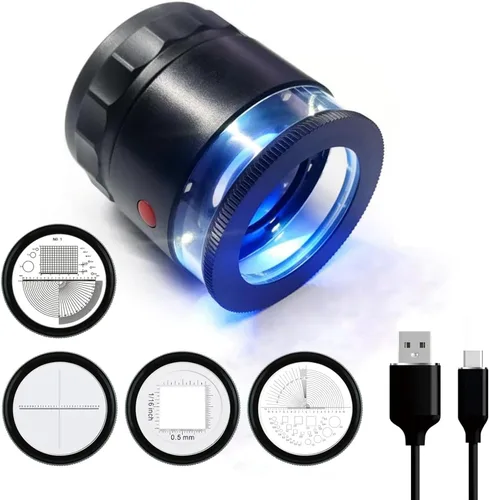 Miniatura 10 de 10 lupas de lupa recargables con luces UV y LED, lazo iluminado para ojos ajustable, lupa de joyería con escala de retícula desmontable