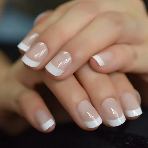 Miniatura 29 de Coolnail Uñas acrílicas clásicas a presión con flores cortas, uñas cuadradas de diseño natural, uñas postizas con purpurina para uso diario