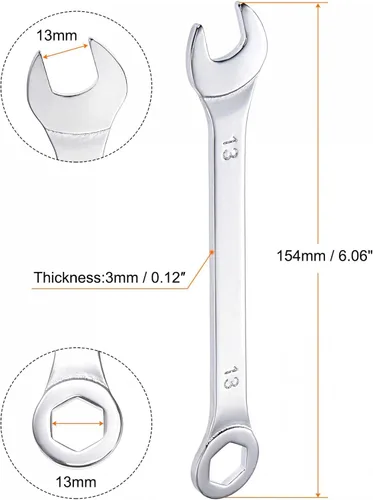 Miniatura 2 de uxcell Llave combinada delgada con extremo de 6 puntas compensado y extremo abierto en ángulo, acero al carbono de alta calidad con revestimiento