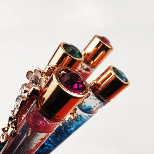 Miniatura 4 de Oddmoal Paquete de 12 bolígrafos flotantes coloridos de tubo vacío con flor líquida llena de arena, bolígrafos creativos de metal con giro vacío
