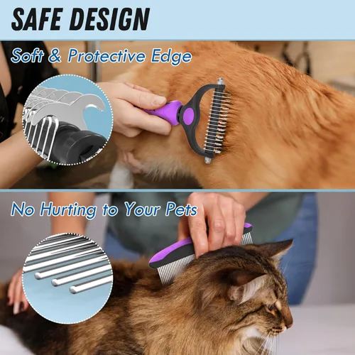 Miniatura 4 de Docrok Combo de Cepillo de Aseo para Mascotas y Peine de Metal - Rastrillo de Subcapa para Desenredar y Quitar Pelo Muerto de Perros y Gatos de Pelo