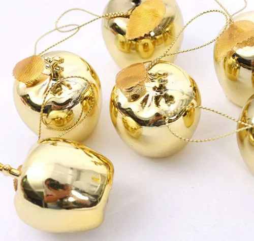 Miniatura 4 de Vpang 12 colgantes de árbol de Navidad, adornos colgantes de manzana, adornos para festivales, fiestas, adornos de boda (dorado)