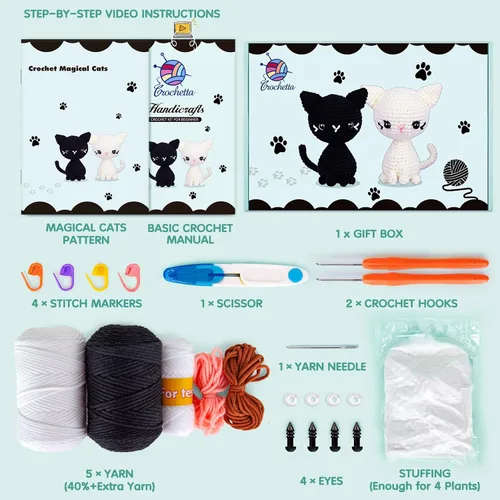 Miniatura 3 de Kit de ganchillo para principiantes, kit de inicio de ganchillo con tutoriales en video paso a paso, kits de animales de ganchillo para adultos