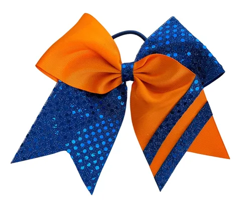 Miniatura 3 de Nuevo "CONFETTI STRIPES Black Gold" Cheer Bow Pony Tail 7 Inch Girls Hair Bows Cheerleading Dance Practice Football Games Competition Birthday Tick