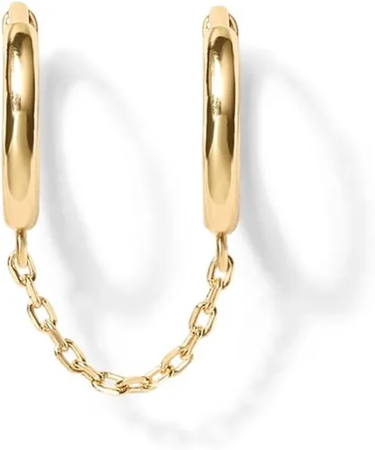 Miniatura 3 de PAVOI Aretes de cadena de oro de 14 quilates para mujer Aretes de aro de doble piercing Aretes de aro de perlas de circonita cúbica para mujer