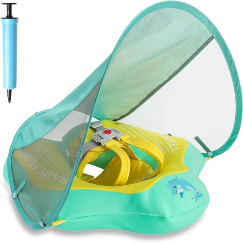 Flotador de piscina para bebé con toldo UPF50+, flotador inflable cubierto de tela suave, flotador de natación para bebés de 6 a 36 meses,