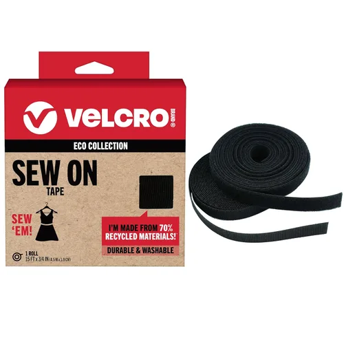 Miniatura 8 de Cintas VELCRO Brand ECO Collection, Cinta para Coser 36 pulgadas x 3/4 pulgadas, Materiales Sostenibles 70% Reciclados, Duraderos y Lavables, Negro