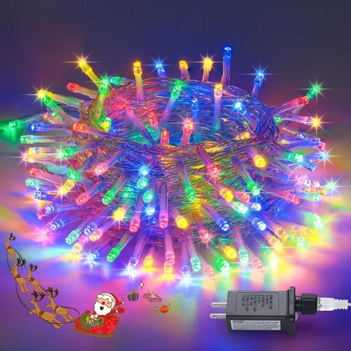 Miniatura 40 de JMEXSUSS Luces rojas blancas y azules con cable transparente, 66 pies, 200 luces LED para decoración del 4 de julio, luz de Navidad para celebración