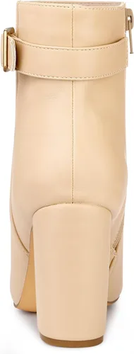 Miniatura 4 de Allegra K Botines de tacón decorativo con hebilla en punta para mujer