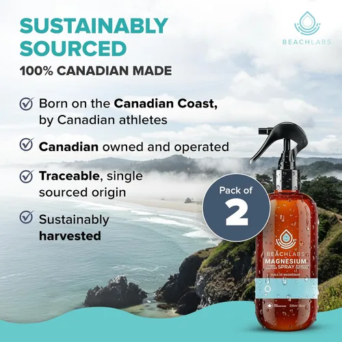 Miniatura 8 de Spray de magnesio (paquete de 2) – procedente del océano y 100% fabricado en Canadá Spray de magnesio para pies y cuerpo Agua de mar concentrada