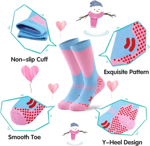 Miniatura 4 de Calcetines de esquí para niños, 2 pares de calcetines de esquí cálidos y largos hasta la rodilla, para nieve, invierno, esquí, snowboard, patinaje