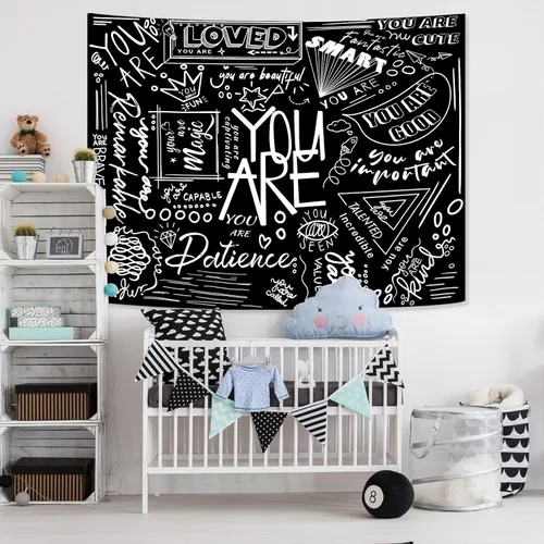 Miniatura 4 de Fungarth Quote You Are - Tapiz para niños positivos para el aula, tapices para colgar en la pared, inspirador, motivacional, blanco y negro, tapiz