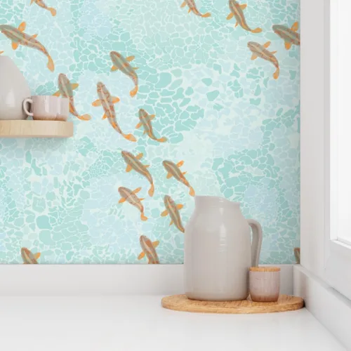 Miniatura 8 de Spoonflower Papel tapiz autoadhesivo de 12 x 2 pies – Pescado naranja agua mar océano ola náutica papel tapiz extraíble personalizado