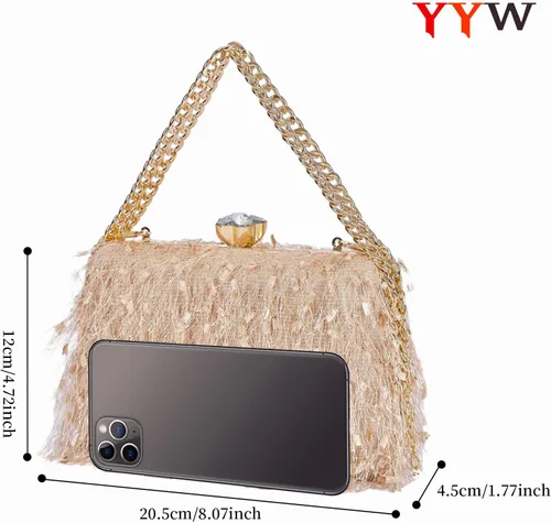 Miniatura 3 de YYW Bolso de mano para mujer, lindo bolso de noche esponjoso, bolso de hombro para banquete de boda, fiesta