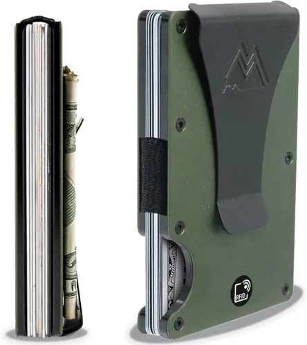 Mountain Voyage - Cartera minimalista para hombres y mujeres con clip para dinero o correa para efectivo, cartera de metal con bloqueo RFID para