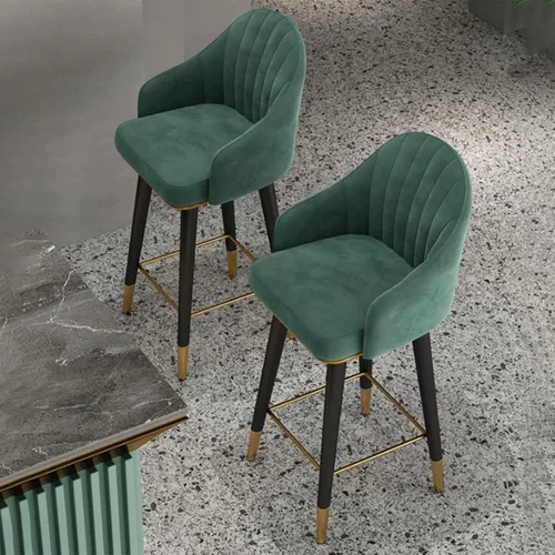 Miniatura 2 de Juego de 2 sillas de bar giratorias de terciopelo, taburetes Altos con respaldo curvo, reposapiés y almohadillas anslizantes, taburetes Altos