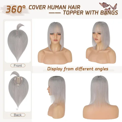 Miniatura 139 de Rich Choices Pelucas con topper de cabello para mujeres, cabello humano real 100% Remy, sin flequillo, para mujeres con adelgazamiento en la parte
