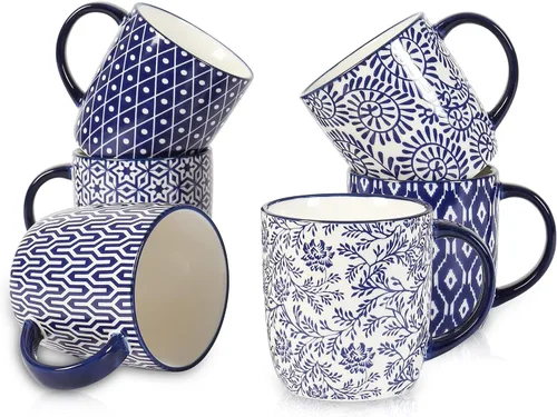 Miniatura 8 de Selamica Juego de 4 tazas de café de 10 onzas, tazas de café pequeñas de cerámica con asa, taza de café para capuchino latte cacao, té con leche