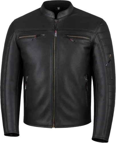 Revolt - Chaqueta de motocicleta para hombre, piel de búfalo natural, armadura CE, ventilación, crucero, motorista, turismo, negro, talla XL