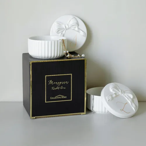 Miniatura 6 de COLLECTIVE HOME - Joyero con monograma con lazo, ideas de regalo de Navidad para mujeres, pequeño regalo para novia, esposa, soporte para anillos