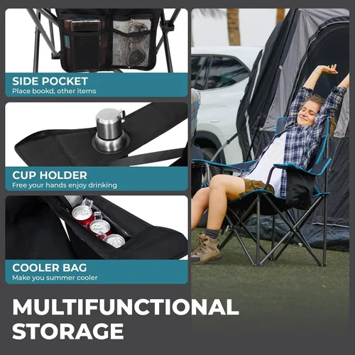 Miniatura 6 de FUNDANGO Silla de campamento de gran tamaño para adultos, silla de césped plegable portátil de servicio pesado con asiento y respaldo acolchados