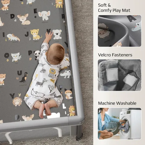 Miniatura 5 de Corralito plegable para bebés con alfombra, 50"×50" corralito plegable para bebés y niños pequeños, corral de juegos de seguridad para niños