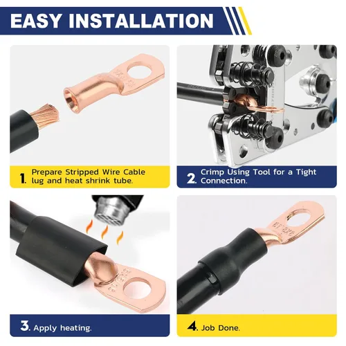 Miniatura 6 de Haisstronica Kit de 60 lengüetas de alambre de cobre (AWG 8 6 4), extremo de cable de batería resistente, conectores de crimpado de cobre desnudo