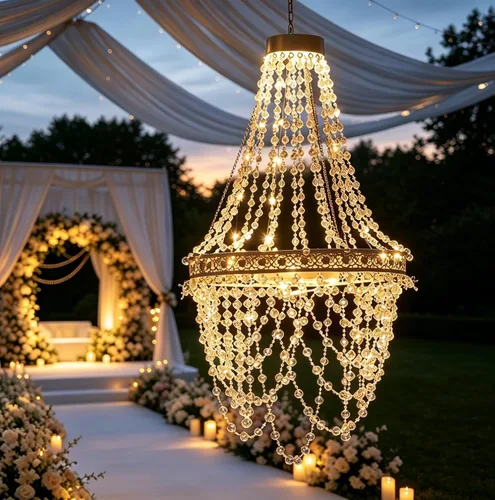 Candelabro solar de cristal acrílico colgante para exteriores, luces decorativas para jardín, potente batería de litio, 54 LED cálidos, fácil de