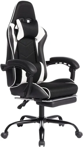 Miniatura 11 de Silla de escritorio para juegos para adultos, silla ergonómica para juegos con reposapiés, reposacabezas y soporte lumbar, material de cuero, altura