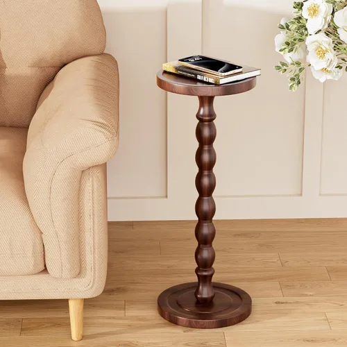 Miniatura 7 de Mesa de bebida de madera maciza, madera de caucho, pequeña mesa auxiliar redonda para espacios pequeños, mesas de Martini, mesas auxiliares de Nogal
