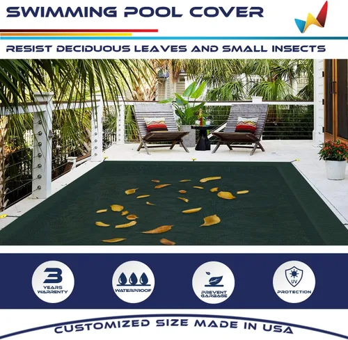 Miniatura 3 de Windscreen4less Cubierta de Piscina Enterrada Rectangular de 8'x8' de Malla de Seguridad de Invierno para Piscina con Cable de Alambre (Gris Claro)