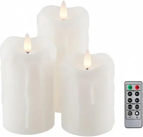 Miniatura 14 de Velas de pilar sin llama parpadeantes con temporizador remoto, velas LED que funcionan con pilas de hasta 400 horas, velas de cera real con llama