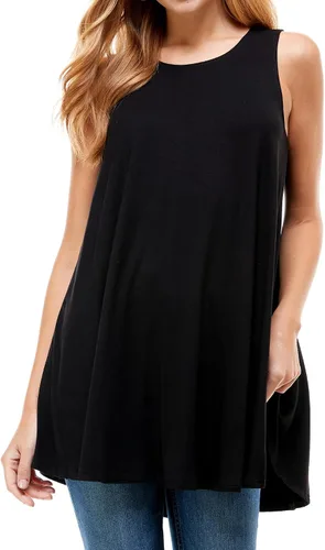 Azules Sleeveless Tunic Tops for Women – Flowy Loose Fit Rayon Tank Tops Dressy Long Tunics for Leggings & Summer Outfits