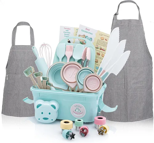 Juego de hornear para niños, juego de cocina real para niños, suministros para hornear con delantales para adultos y niños, herramientas reales para