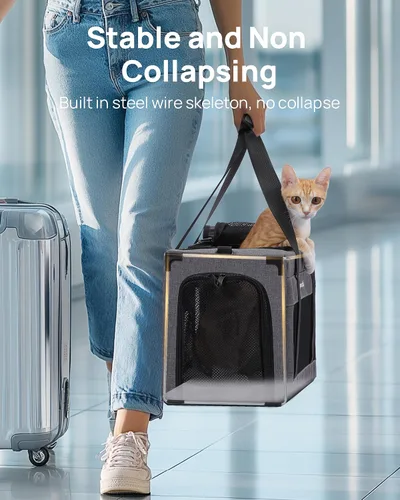 Miniatura 2 de Transportador de gatos aprobado por aerolíneas, transportador de mascotas de lado suave, transportador portátil para perros con estructura estable