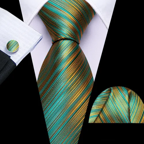 Miniatura 40 de Barry.Wang Juego de corbatas para hombre, corbata de seda a rayas, tejido a cuadros, gemelos formales, negocios, boda