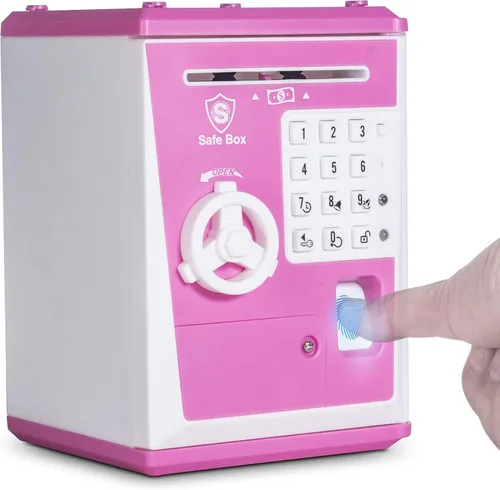 Miniatura 10 de LIKE Alcancía de Juguete Caja Fuerte con Huella Dactilar Cajero Automático Banco Máquina de Dinero y Monedas Caja de Ahorros para Niños Azul