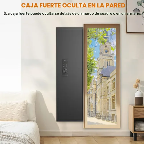 Miniatura 6 de Caja fuerte de pared de 135 cm entre los tachuelas, caja fuerte oculta con sistema de alarma dual y modo silencioso, caja fuerte de pared para armas
