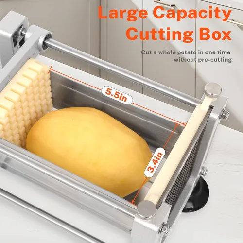 Miniatura 3 de Cortador de papas fritas para papas, cortador de patatas de acero inoxidable para papas fritas con cuchillas reemplazables, guante y cepillo
