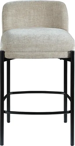 Miniatura 6 de Meridian Furniture 429Beige-C Burton Collection Modern Taburete contemporáneo con tela de felpilla beige suave, marco de metal negro mate, 17.5