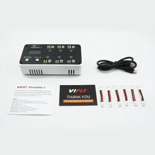 Miniatura 6 de VIFLY WhoopStor V3 6 Ports 1S LiPo Battery Storage Charger and Discharger with LCD Display Tiny Whoop Charger with PH2.0 and BT2.0 Connectors Blanco